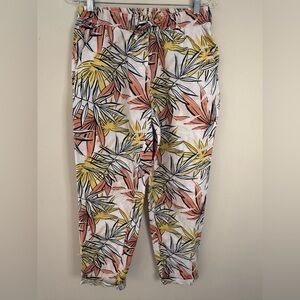 Serra tropical floral cotton linen cropped pants SZ SM